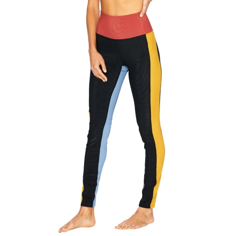 BEACH RIOT Colorblocked Rib Legging in Black Harvest Gold